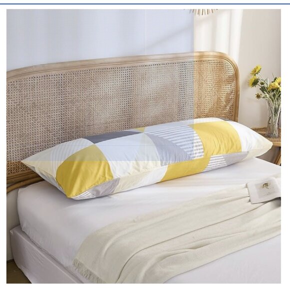 NWT Body Pillowcase 100% Cotton, 20" x 54" Modern Geometric Yellow & grey - Picture 3 of 6